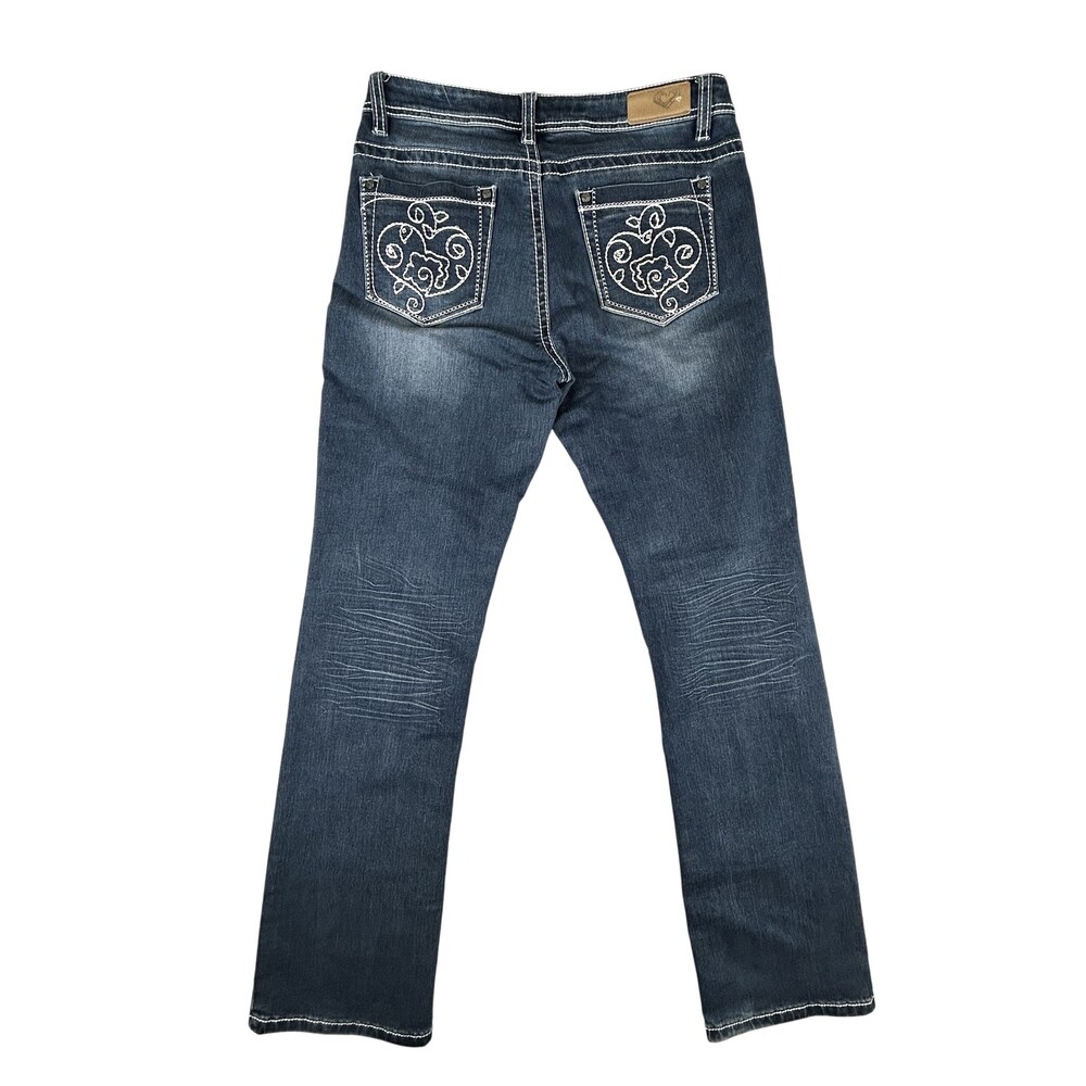Heart of Stone Dana Jeans Womens 30x34 Blue Embroidered Pockets Stretch Denim